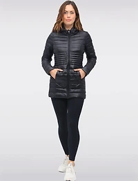 Long Vegan Ultra-Lightweight Eco-Down Hooded Puffer Jacket by Point Zero