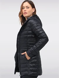 Long Vegan Ultra-Lightweight Eco-Down Hooded Puffer Jacket by Point Zero