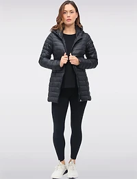Long Vegan Ultra-Lightweight Eco-Down Hooded Puffer Jacket by Point Zero
