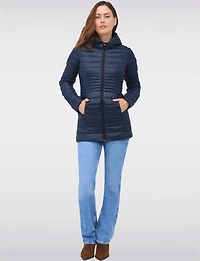 Long Vegan Ultra-Lightweight Eco-Down Hooded Puffer Jacket by Point Zero