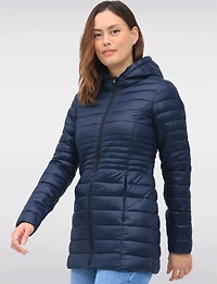 Long Vegan Ultra-Lightweight Eco-Down Hooded Puffer Jacket by Point Zero