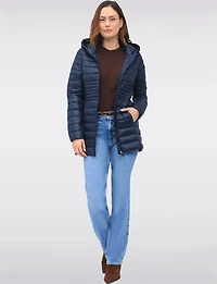 Long Vegan Ultra-Lightweight Eco-Down Hooded Puffer Jacket by Point Zero