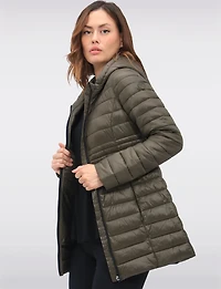 Long Vegan Ultra-Lightweight Eco-Down Hooded Puffer Jacket by Point Zero