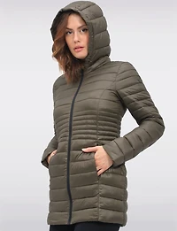 Long Vegan Ultra-Lightweight Eco-Down Hooded Puffer Jacket by Point Zero