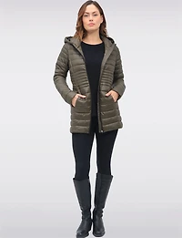 Long Vegan Ultra-Lightweight Eco-Down Hooded Puffer Jacket by Point Zero