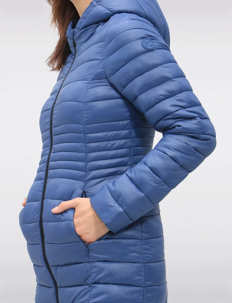 Long Vegan Ultra-Lightweight Eco-Down Hooded Puffer Jacket by Point Zero