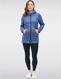 Long Vegan Ultra-Lightweight Eco-Down Hooded Puffer Jacket by Point Zero