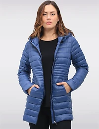 Long Vegan Ultra-Lightweight Eco-Down Hooded Puffer Jacket by Point Zero