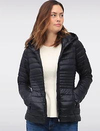 Vegan Ultra-Lightweight Puffer Jacket with Attached Hood & Pockets by Point Zero