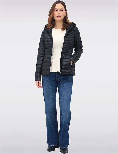 Vegan Ultra-Lightweight Puffer Jacket with Attached Hood & Pockets by Point Zero