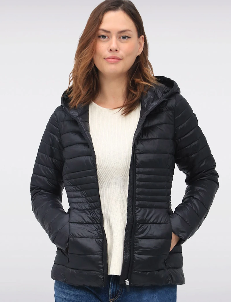 Vegan Ultra-Lightweight Puffer Jacket with Attached Hood & Pockets by Point Zero