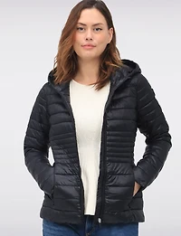 Vegan Ultra-Lightweight Puffer Jacket with Attached Hood & Pockets by Point Zero