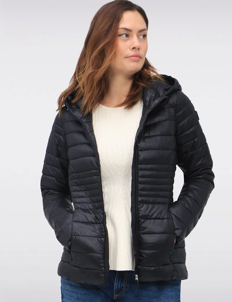 Vegan Ultra-Lightweight Puffer Jacket with Attached Hood & Pockets by Point Zero
