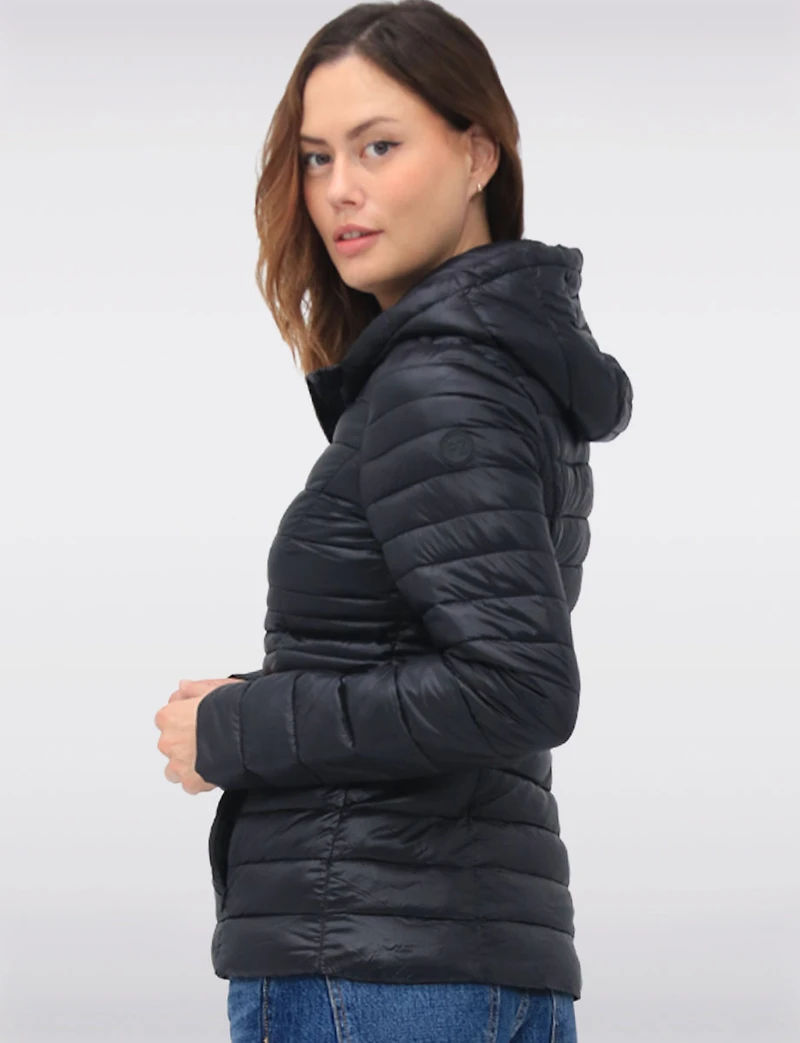 Vegan Ultra-Lightweight Puffer Jacket with Attached Hood & Pockets by Point Zero
