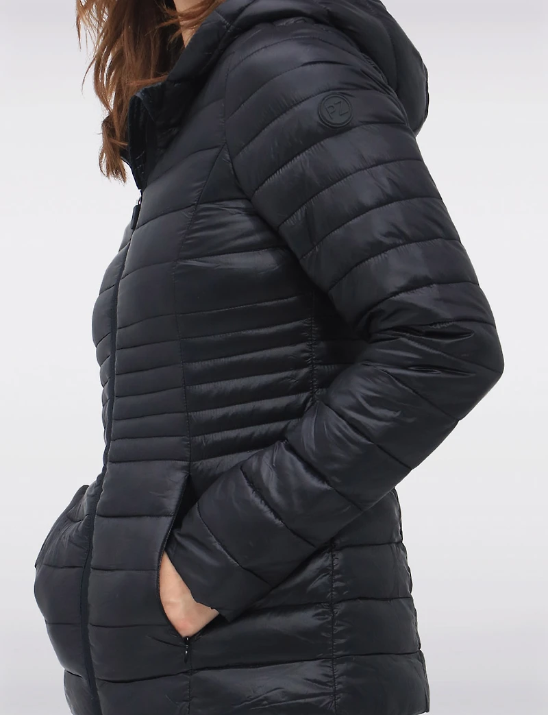 Vegan Ultra-Lightweight Puffer Jacket with Attached Hood & Pockets by Point Zero