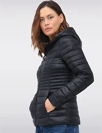 Vegan Ultra-Lightweight Puffer Jacket with Attached Hood & Pockets by Point Zero