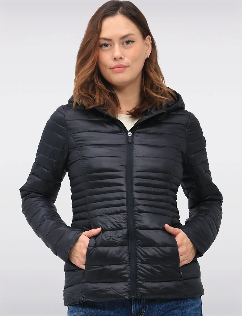 Vegan Ultra-Lightweight Puffer Jacket with Attached Hood & Pockets by Point Zero