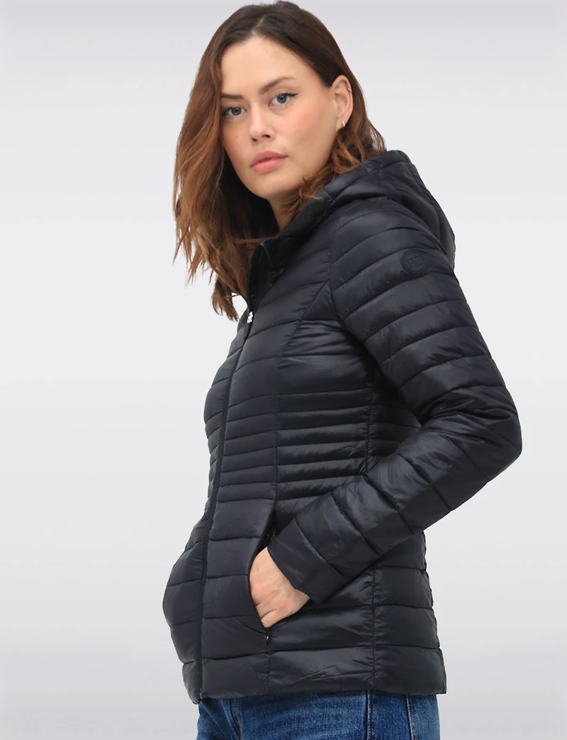 Vegan Ultra-Lightweight Puffer Jacket with Attached Hood & Pockets by Point Zero