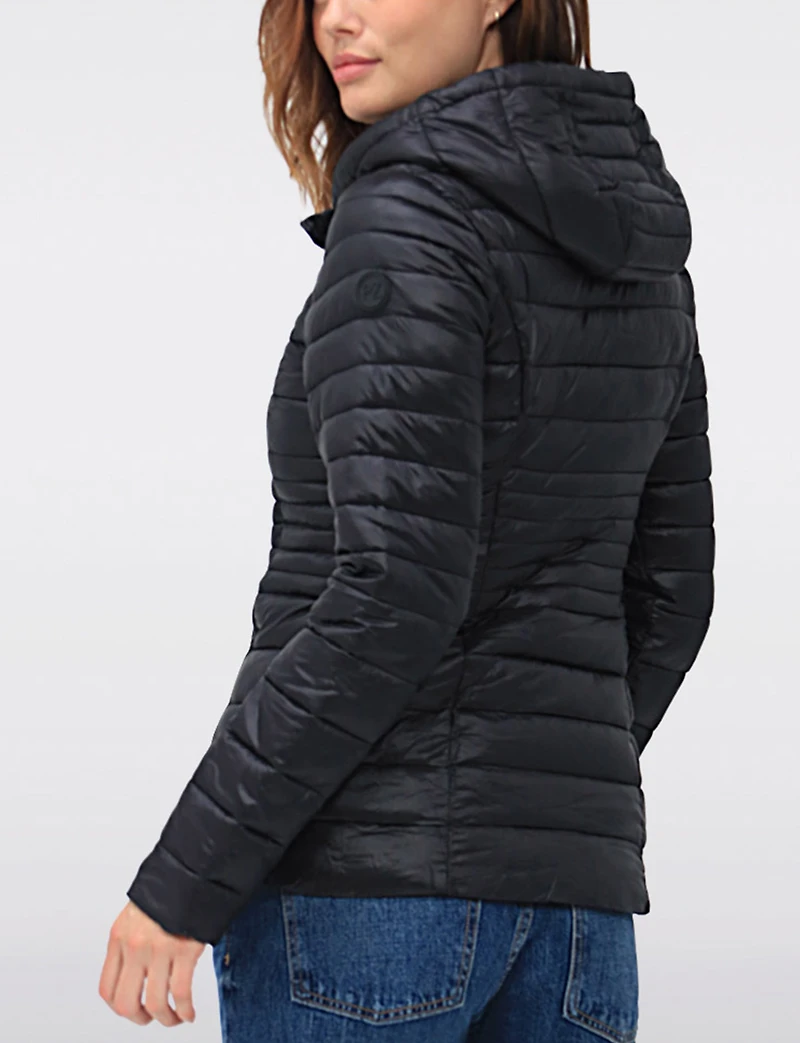 Vegan Ultra-Lightweight Puffer Jacket with Attached Hood & Pockets by Point Zero