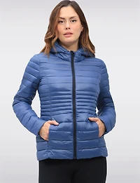 Vegan Ultra-Lightweight Puffer Jacket with Attached Hood & Pockets by Point Zero