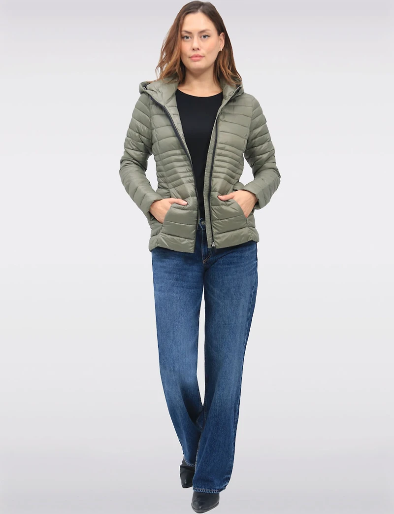 Vegan Ultra-Lightweight Puffer Jacket with Attached Hood & Pockets by Point Zero