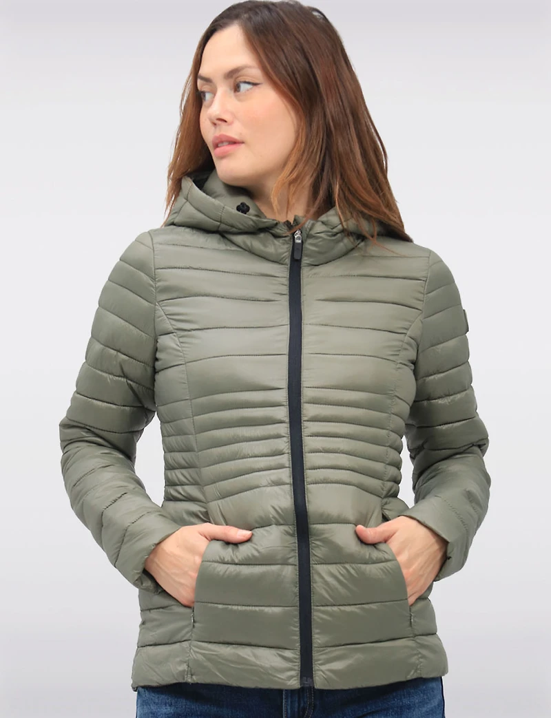 Vegan Ultra-Lightweight Puffer Jacket with Attached Hood & Pockets by Point Zero