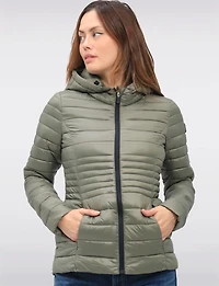 Vegan Ultra-Lightweight Puffer Jacket with Attached Hood & Pockets by Point Zero