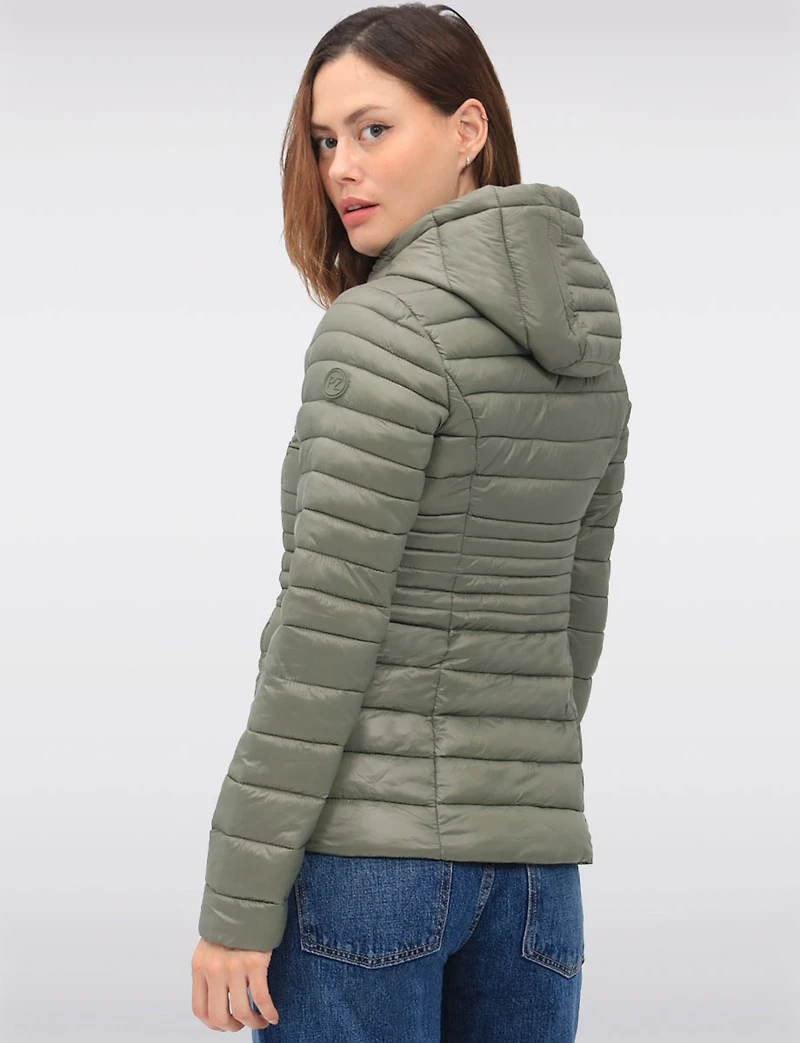 Vegan Ultra-Lightweight Puffer Jacket with Attached Hood & Pockets by Point Zero
