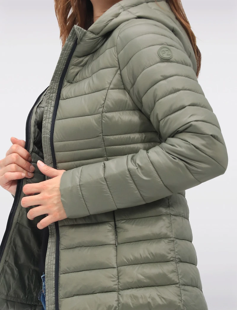 Vegan Ultra-Lightweight Puffer Jacket with Attached Hood & Pockets by Point Zero