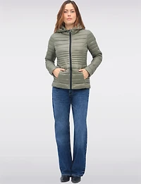 Vegan Ultra-Lightweight Puffer Jacket with Attached Hood & Pockets by Point Zero