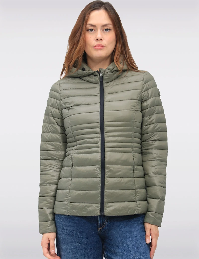 Vegan Ultra-Lightweight Puffer Jacket with Attached Hood & Pockets by Point Zero