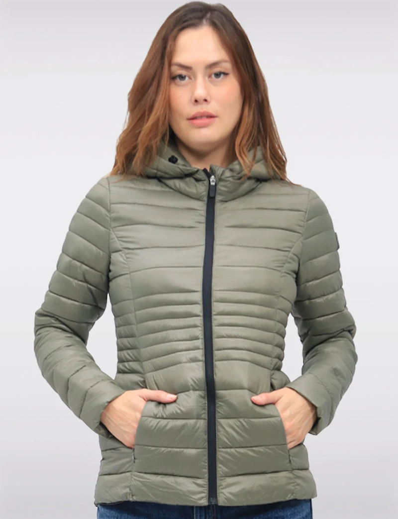 Vegan Ultra-Lightweight Puffer Jacket with Attached Hood & Pockets by Point Zero