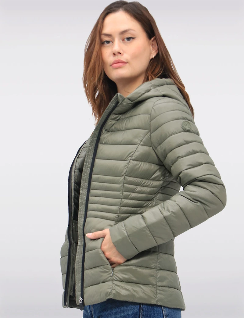 Vegan Ultra-Lightweight Puffer Jacket with Attached Hood & Pockets by Point Zero