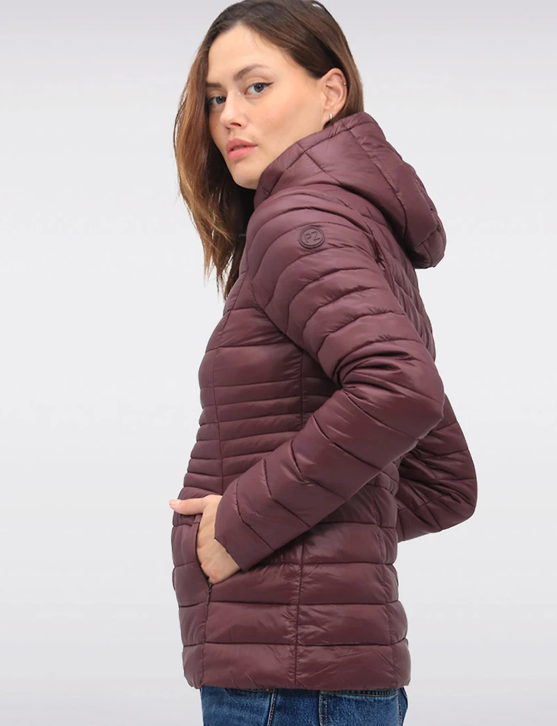 Vegan Ultra-Lightweight Puffer Jacket with Attached Hood & Pockets by Point Zero