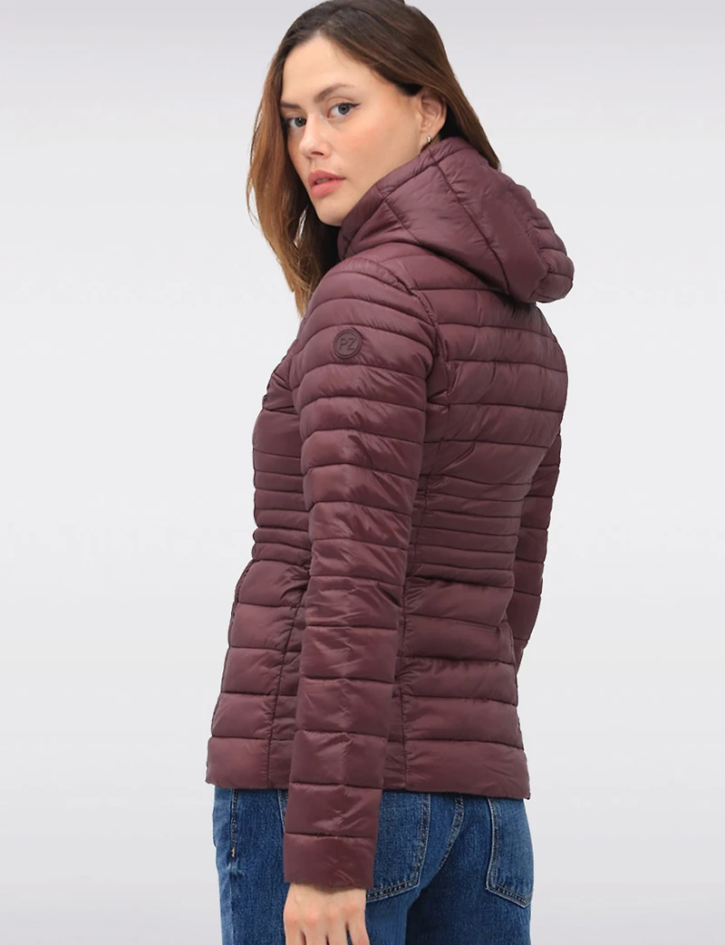 Vegan Ultra-Lightweight Puffer Jacket with Attached Hood & Pockets by Point Zero
