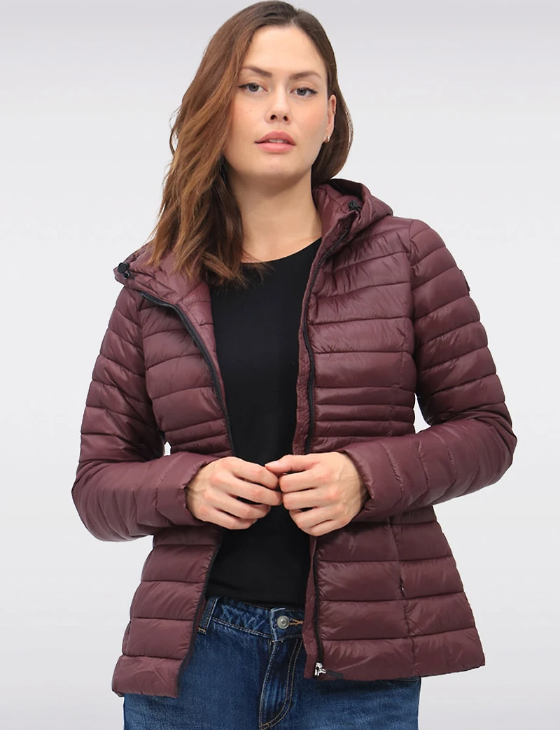 Vegan Ultra-Lightweight Puffer Jacket with Attached Hood & Pockets by Point Zero
