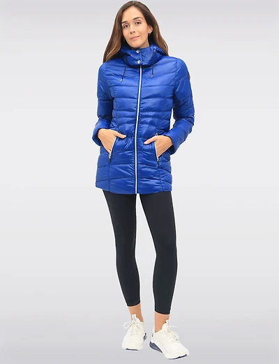 Vegan Lightweight Packable Hooded Puffer with Matching Neck Pillow by Point Zero