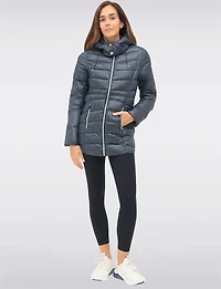 Vegan Lightweight Packable Hooded Puffer with Matching Neck Pillow by Point Zero