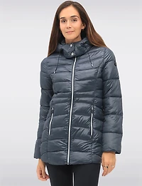 Vegan Lightweight Packable Hooded Puffer with Matching Neck Pillow by Point Zero