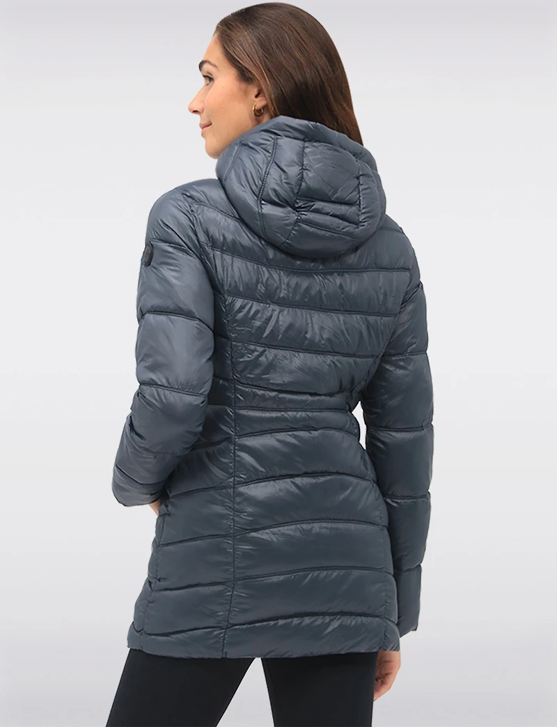 Vegan Lightweight Packable Hooded Puffer with Matching Neck Pillow by Point Zero