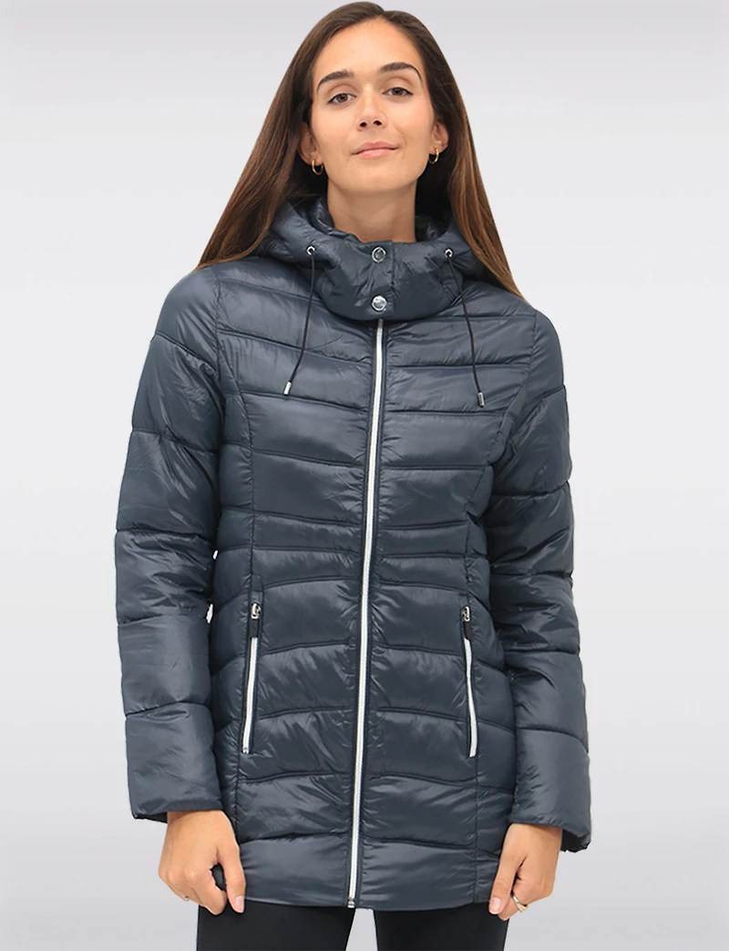 Vegan Lightweight Packable Hooded Puffer with Matching Neck Pillow by Point Zero