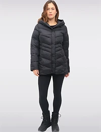 Lightweight Vegan Puffer Coat with Attached Pillow Hood & Placket by Point Zero