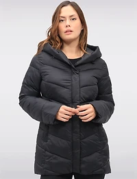 Lightweight Vegan Puffer Coat with Attached Pillow Hood & Placket by Point Zero