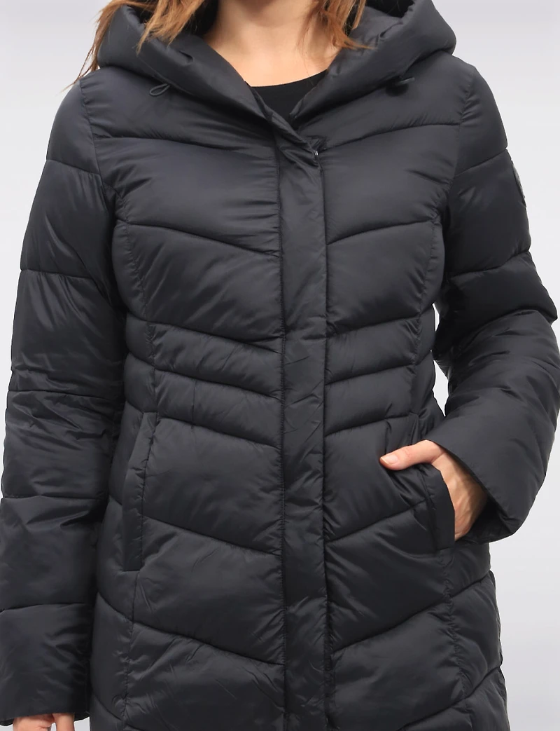Lightweight Vegan Puffer Coat with Attached Pillow Hood & Placket by Point Zero