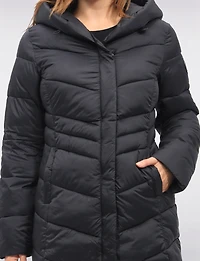 Lightweight Vegan Puffer Coat with Attached Pillow Hood & Placket by Point Zero