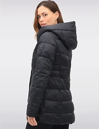 Lightweight Vegan Puffer Coat with Attached Pillow Hood & Placket by Point Zero