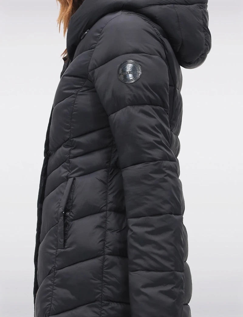 Lightweight Vegan Puffer Coat with Attached Pillow Hood & Placket by Point Zero