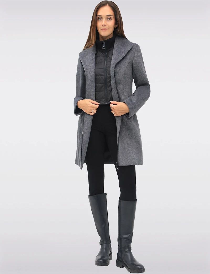 Vegan Zip-Front Coat with Quilted Bib Notch Collar & Welt Pockets by Point Zero