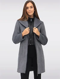 Vegan Zip-Front Coat with Quilted Bib Notch Collar & Welt Pockets by Point Zero
