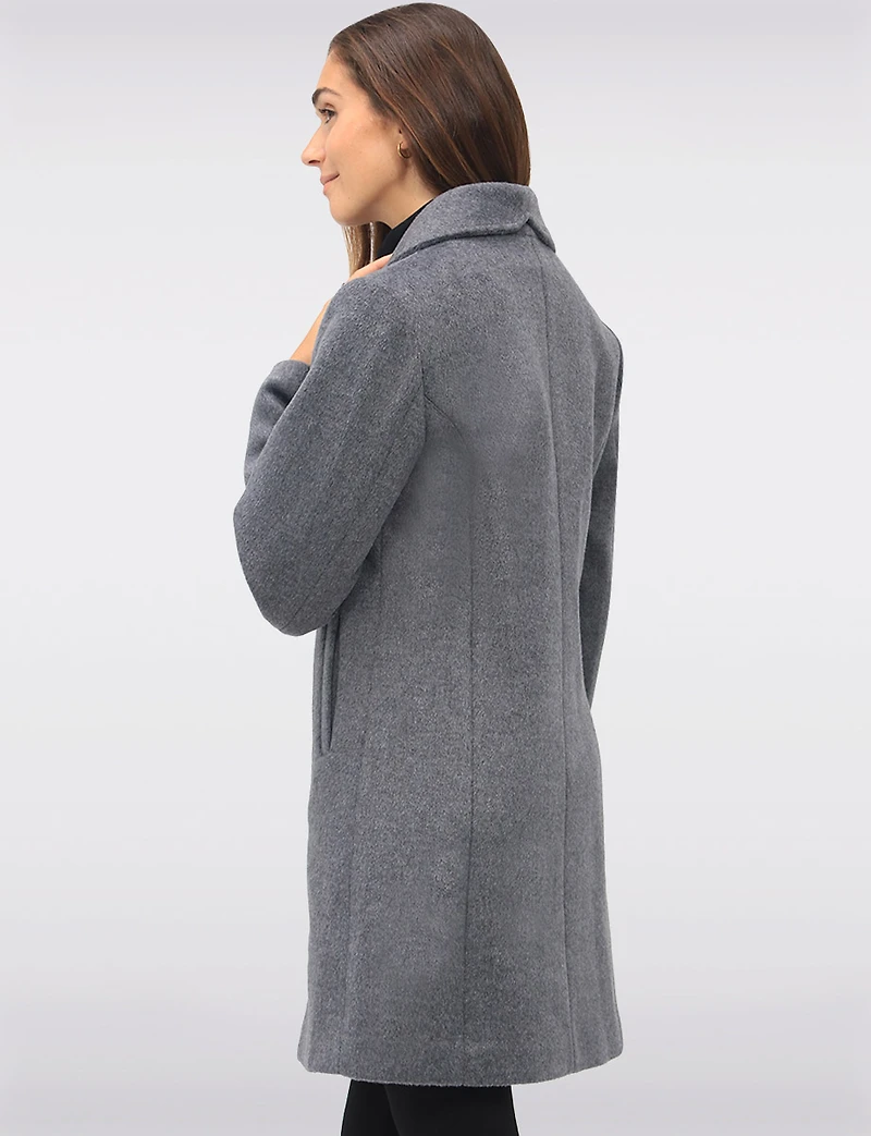 Vegan Zip-Front Coat with Quilted Bib Notch Collar & Welt Pockets by Point Zero